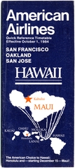 Image: timetable: American Airlines, quick reference, San Francisco Bay Area / Hawaii