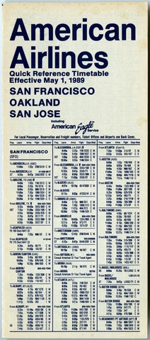 Timetable: American Airlines, quick reference, San Francisco / Oakland / San Jose