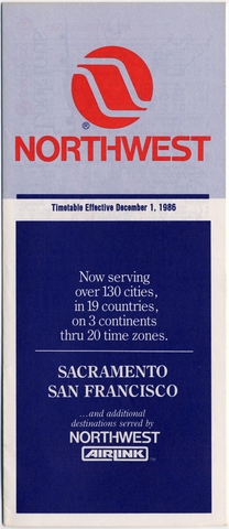 Timetable: Northwest Airlines, Sacramento / San Francisco