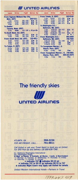 Image: timetable: United Airlines, quick reference Atlanta