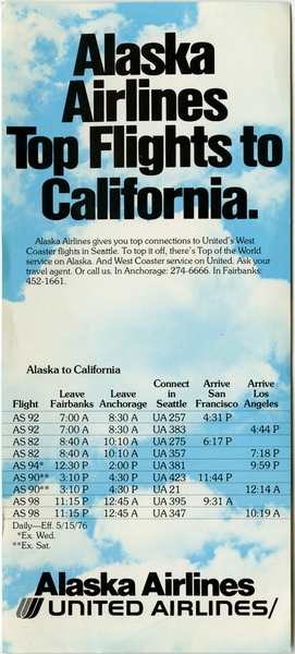 Image: timetable: United Airlines and Alaska Airlines