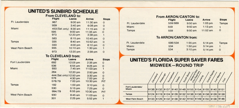 Image: timetable: United Airlines, Sunbird specials