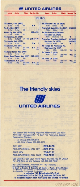 Image: timetable: United Airlines, quick reference Elko / Ely