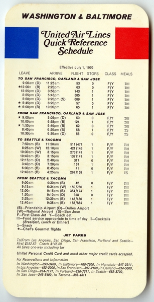 Image: timetable: United Air Lines, quick reference Washington and Baltimore