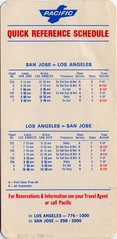 Image: timetable: Pacific Air Lines, quick reference, San Jose and Los Angeles