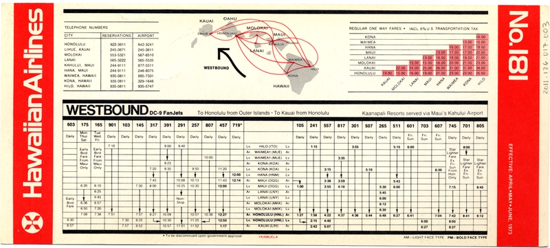 Image: timetable: Hawaiian Airlines