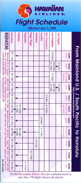 Image: timetable: Hawaiian Airlines