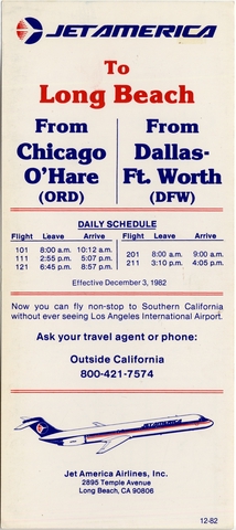 Timetable: Jet America Airlines, quick reference
