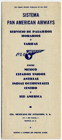 Timetable: Mexicana de Aviación, Pan American Airways System