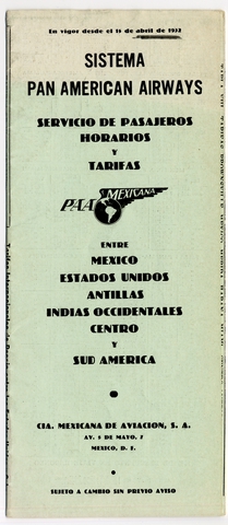 Timetable: Mexicana de Aviación, Pan American Airways System