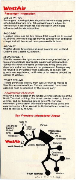 Image: timetable: WestAir Airlines, quick reference guide