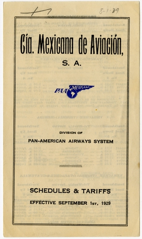 Timetable: CIA Mexicana de Aviación S.A., Pan American Airways System