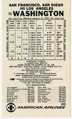Image: pocket timetable: American Airlines, quick reference, San Francisco / San Diego / Los Angeles / Washington, D.C.