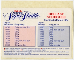 Image: pocket timetable: British Airways Super Shuttle