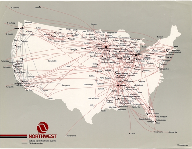 Route map: Northwest Airlines, domestic routes