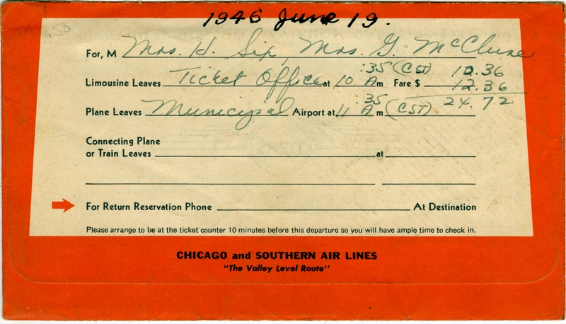 Image: ticket jacket and ticket: Chicago & Southern Air Lines (C&S)