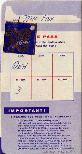 Image: ticket jacket and ticket: Continental Air Lines
