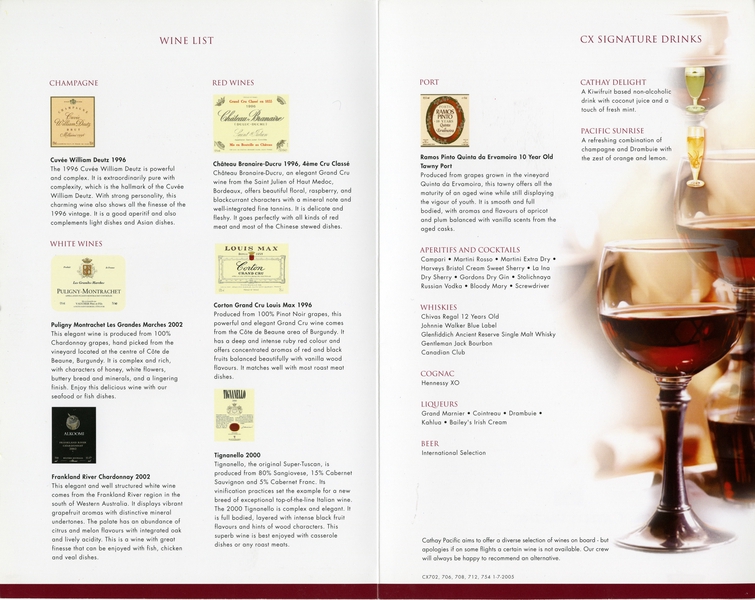 Image: menu: Cathay Pacific Airways, First Class