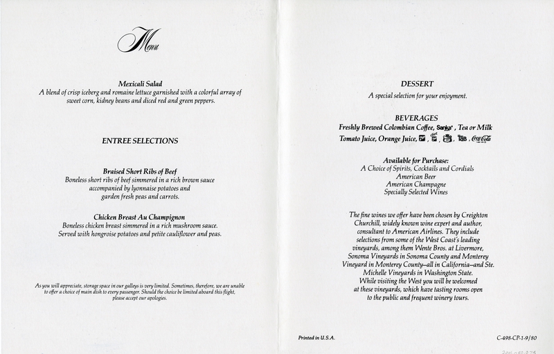 Image: menu: American Airlines