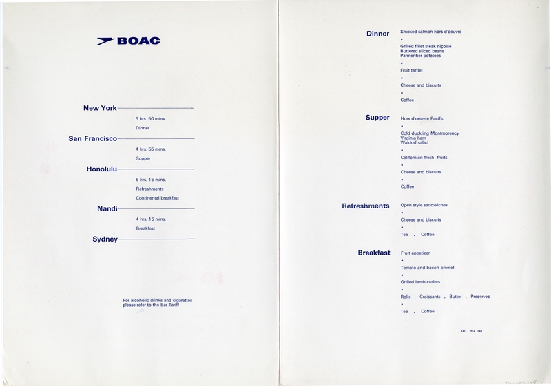 Image: menu: BOAC (British Overseas Airways Corporation)
