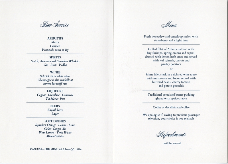 Image: menu: United Airlines, Connoisseur (Business) Class