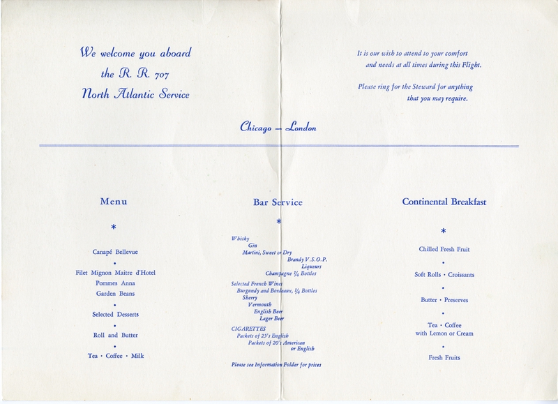 Image: menu: BOAC (British Overseas Airways Corporation)