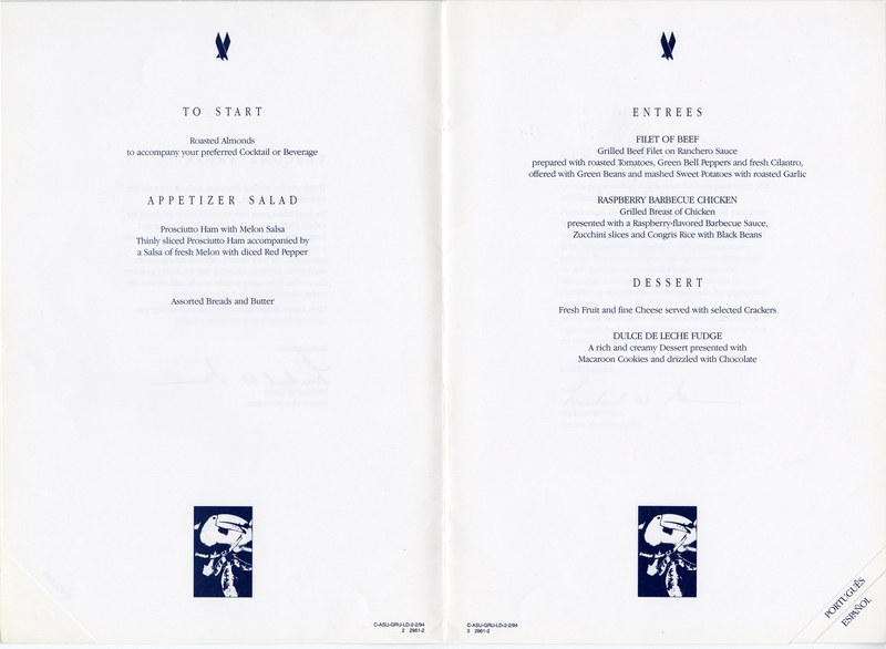 Image: menu: American Airlines, Business Class