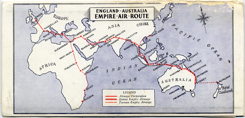 Image: route map: Qantas Empire Airways, Sydney to Singapore