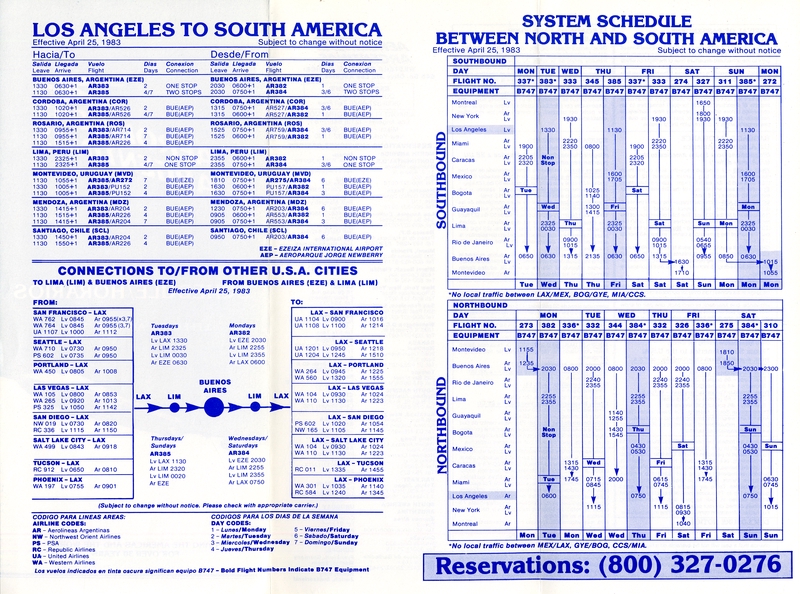 Image: timetable: Aerolineas Argentinas