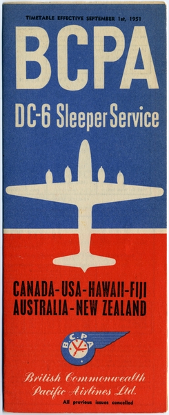 Image: timetable: BCPA (British Commonwealth Pacific Airlines)