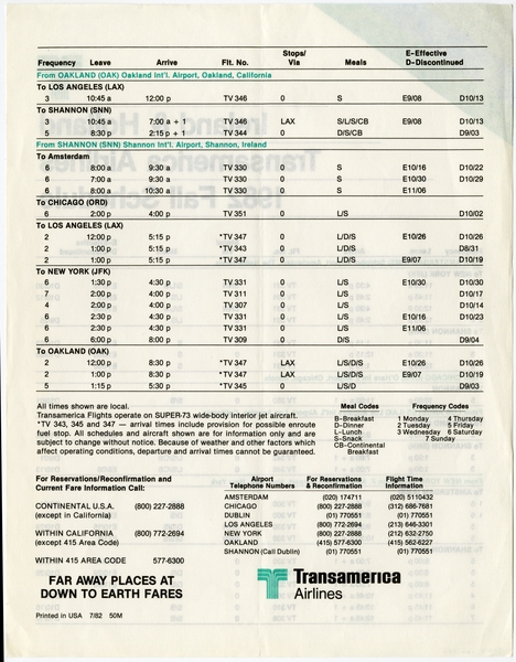 Image: timetable: Transamerica Airlines