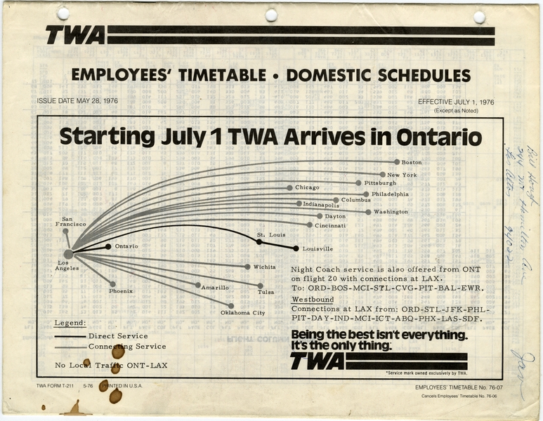 Image: timetable: TWA (Trans World Airlines), employee schedule