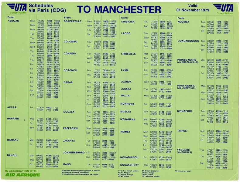 Image: timetable: UTA (Union de Transports Aériens)
