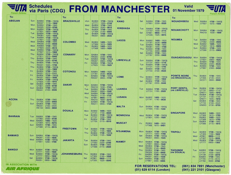Image: timetable: UTA (Union de Transports Aériens)
