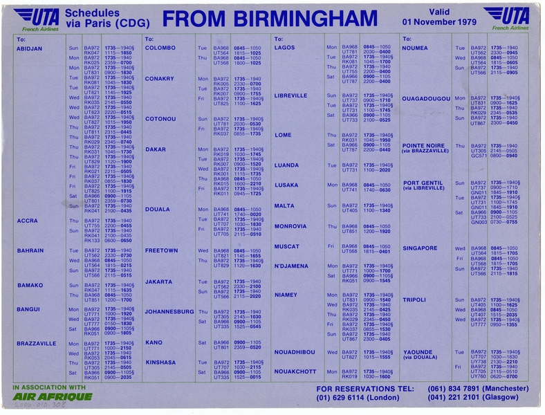 Image: timetable: UTA (Union de Transports Aériens)