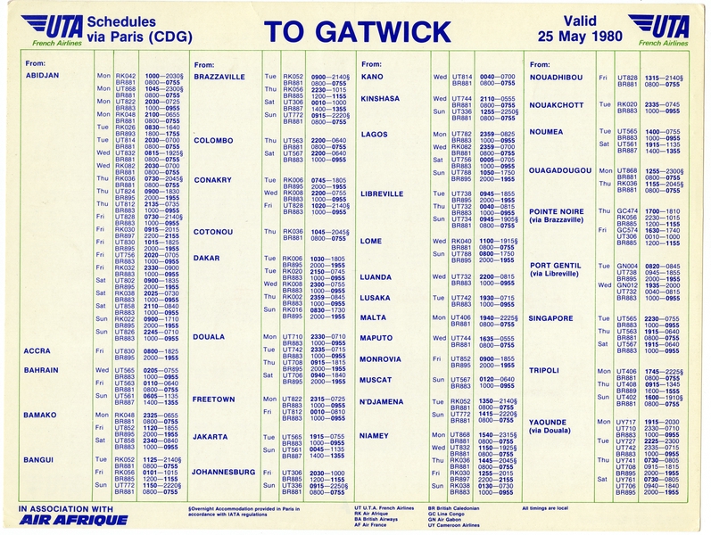 Image: timetable: UTA (Union de Transports Aériens)