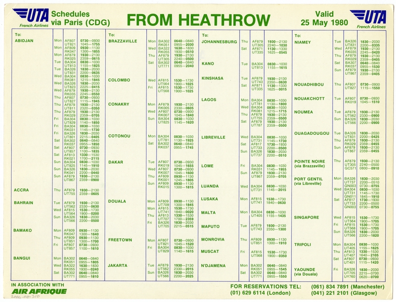 Image: timetable: UTA (Union de Transports Aériens)