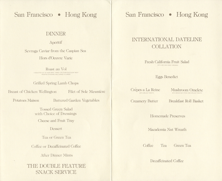 Image: menu: Pan American World Airways