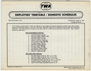 Image: timetable: TWA (Trans World Airlines), employee schedule