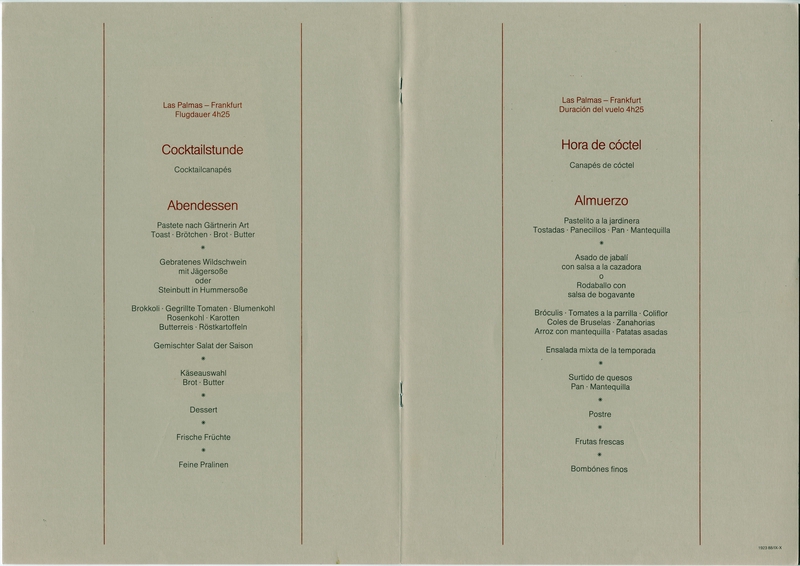 Image: menu: Lufthansa German Airlines, First Class