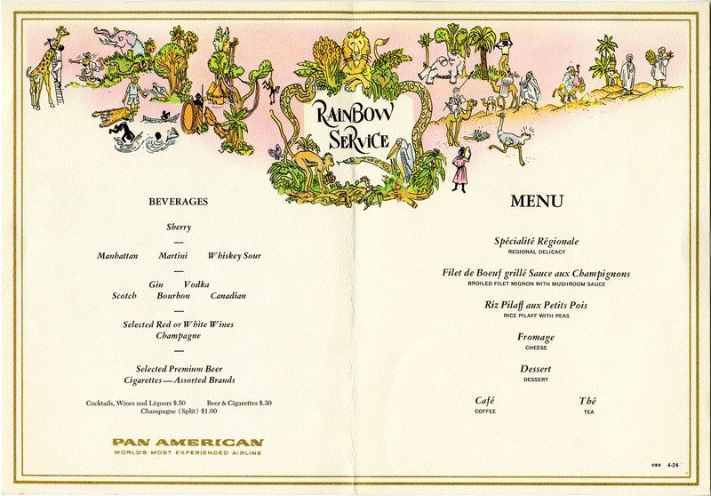 Image: menu: Pan American World Airways, Rainbow (Economy) Class