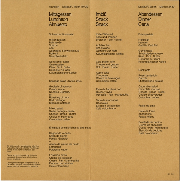 Image: menu: Lufthansa German Airlines, Business Class