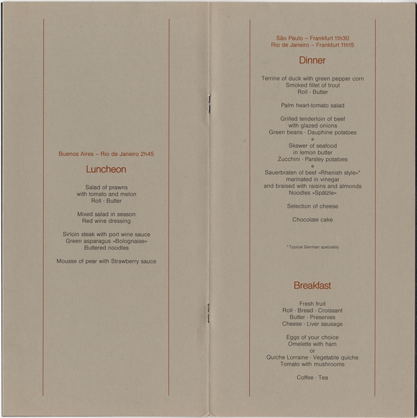 Image: menu: Lufthansa German Airlines, Business Class