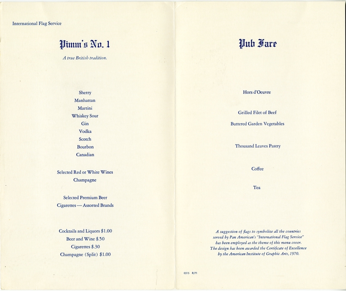 Image: menu: Pan American World Airways