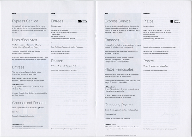 Image: menu: Lufthansa German Airlines, Business Class