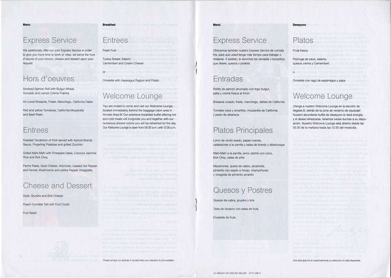 Image: menu: Lufthansa German Airlines, Business Class