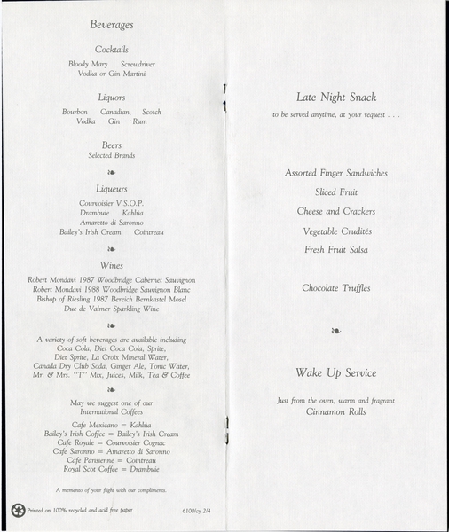 Image: menu: Eastern Air Lines