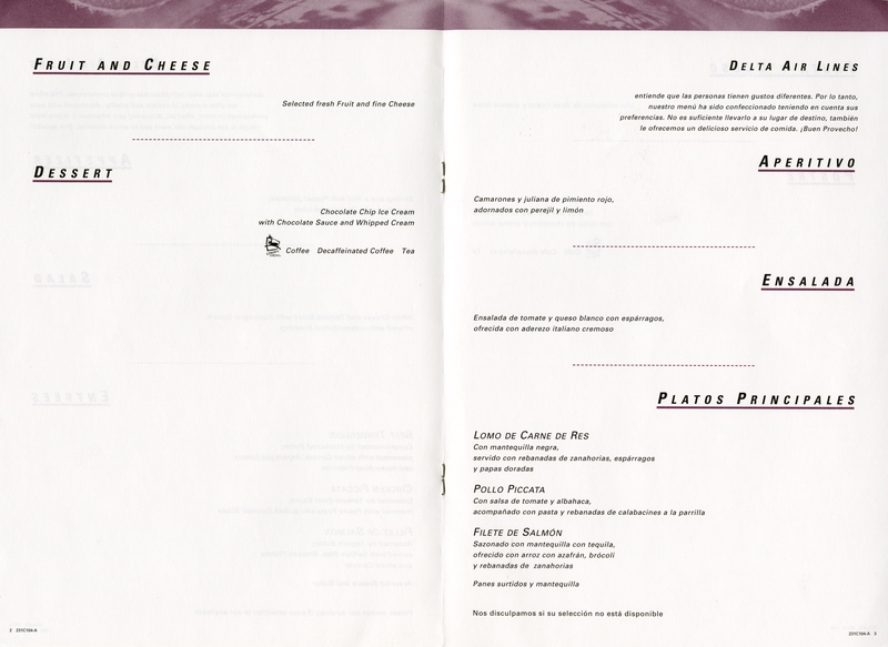 Image: menu: Delta Air Lines, Business Class