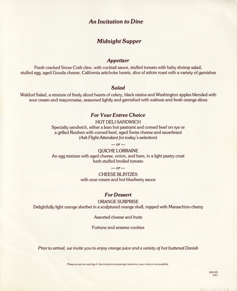 Image: menu: Eastern Air Lines, First Class