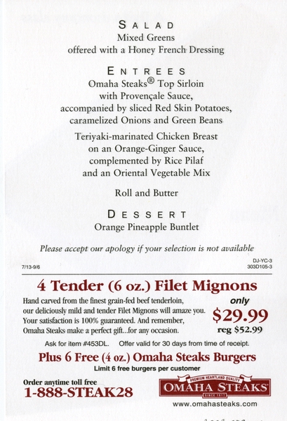 Image: menu: Delta Air Lines, Economy Class